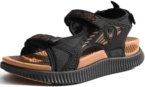 KuaiLu Womens Orthopedic Walking Sandals Comfy Plantar Fasciitis Arch Support Recovery Sport Outdoor Hiking Sandles Athletic Cushion Camping Sandals Adjustable Strap Black/Khaki Size US9.5