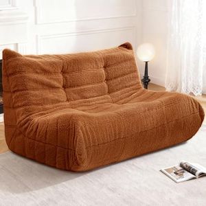 Cansunna Bean Bag Loveseat Chair Big Sofa Beanbag Chair for Adults Fireside Chair Bean Bag Lounger with Memory Foam Filled for Home,Apartment or Gaming Venue(Brown Teddy)