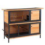 PawHut 48" 2-Floor Large Rabbit Hutch Wooden Pet House Metal Frame Bunny Cage Small Animal Habitat with Ramp Feeding Trough Lockable Doors Run Area Asphalt Roof for Outdoor Use