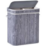 HOMCOM 100L Wooden Laundry Basket w/Split Compartment Lid Removable Lining Handles Air Holes Ventilation Foldable Durable Water-Resistant Dirty Clothes Storage Home Organisation Grey