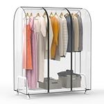 Zilink 50'' Clear Garment Rack Cover Dustproof Clothes Rack Cover Clear Garment Bags Waterproof Wardrobe Cover with 2 Durable Zippers for Garment Rack