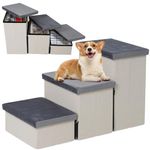 Foldable Dog Stairs with Storage, Pet Steps for Small Dogs Cats Pet Non-Slip Safety Ladder for Bed, Sofa