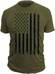 GYM LIFE - Distressed American Flag - Made of USA - Mens 52/48 Athletic T-Shirt, Olive Heather, Olive Heather, X-Large