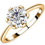 TJC Moissanite Solitaire Ring for Women Engagement Ladies Rings in Yellow Gold Plated 925 Sterling Silver Size M Prong Setting Metal Wt. 1.65 Grams