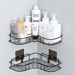 TECHNOVIBES Self-Adhesive Heavy Duty Metal Bathroom Storage Corner Rack, Shelf Organizer, Shampoo Holder for Bathroom without Drill,Black,(Size:- 27cmX27cmX6) (Pack of 1)