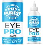 Pets Purest Eye Drops for Dogs, Cats & Pet - 100% Natural Eye Wash Cleaning Solution. Fast 3-Day Results for Pets and Animals (250ml)