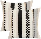 Tosleo Boho Throw Pillow Covers 18x18 Inch Set of 2 Striped Square Decorative Pillowcases Farmhouse Chenille Cushion Case Accent Neutral Tufted Pillow Cases for Living Room Couch Bed, Black and Beige