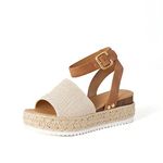 SODA Topic by TrendyFashion ~ Espadrille Jute Platform Open Toe Wedge Casual Fashion Sandals w/Ankle Strap Buckle (BG TAN, 11), Beige Tan, 9 UK