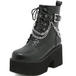 Makmeoyw Women's Platform Goth Ankle Boots Black Chain Boots Punk Mid Calf Boots Ankle Boots with Side Zipper Casual Chunky High Heels Booties Size 40