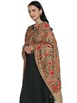 Zamour Kashmiri Brown Shawl Stole for Women, Pashmina Feel Woolen Embroidery Flower Shawls for Winter, 30 x 80 inches Wraps