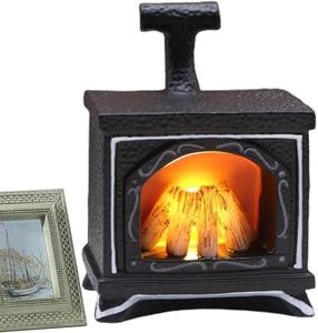 Maison de poupée LED - Scène miniature à l'échelle 1/12 - Maison de poupée miniature - Cheminée et feu de fée - Mini accessoires de meubles - Flamme LED - Décoration de Noël (cheminée)