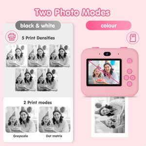 Kids Instant Print Selfie Camera – Pink Digital Photo Toy
