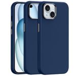 amazon basics Premium Leather Series with TPU Sides, Drop Protection | Metal Camera Protecton, Metallic Buttons, Back Case Cover for iPhone 15 6.1"- Navy Blue