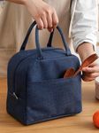 Zollyss Insulated Lunch Bag Travel Nylon Storage Tiffin Bag | Leakproof Keeps Hot and Cold Unisex Lunch Box Bag for Kids, Office, Picnic, School (Navy Blue)