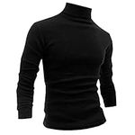 Men Slim Fit Lightweight Long Sleeve Pullover Top Turtleneck T-Shirt, Black, Medium