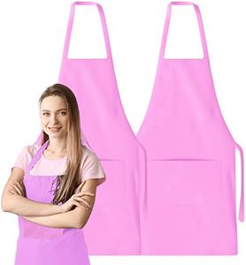 GREEN LIFESTYLE 2 Pack Bib Apron - Unisex Pink Aprons, Machine Washable Aprons for Men and Women, Kitchen Cooking BBQ Aprons Bulk (Pack of 2, with Pockets, Pink)