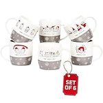 Bruntmor 14 oz Christmas Coffee Mug Set of 6 - Medium Porcelain Christmas Mugs for Hot Chocolate, Tea, and Holiday Drinks - Large Handle, Microwave and Dishwasher Safe - Christmas Cat Design