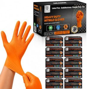 GP CRAFT Heavy Duty Orange Diamond Grip 8mil Nitrile Gloves - Industrial Grade, Puncture & Cut Resistant Safety Gloves (1000counts,L)