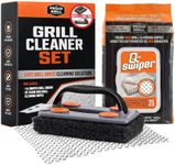 Q-Swiper BBQ Grill Cleaner Set - 1 BBQ Brush with Scraper and 25 BBQ Grill Cleaning Wipes. Bristle Free & Wire Free. Safe Way to Remove Grease and Grime for A Clean and Healthy Grill!