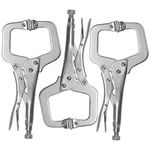 KEILEOHO 3 PCS 11 Inch C Clamp Locking Pliers with Swivel Pads, Heavy Duty Locking Pliers, Woodworking Clamps Set, Adjustable Nickel Plated C Pliers for Wood Working, Welding, Electrician Maintenance