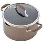 Anolon 6 Quart Advanced Hard-Anodized Nonstick Covered Stockpot with Locking Straining Lid, Bronze, Medium