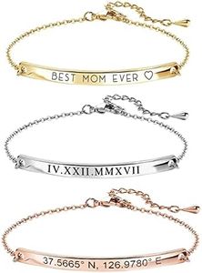 Custom Name Bracelet Coordinate Engraved Bracelet for Women Valentines Gifts for Mother Day Gold BarJewelry for Teen Girls -12BR