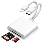 SD Card Reader for iPhone iPad,Micro SD Card Reader,Lightning&USB-C Dual Connector Memory Card Adapter,with SD & TF Card Slots Memory Card Reader,SD Card Reader for iPhone/Android/iPad