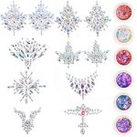 8 Pieces Halloween Breast Jewels Tattoo Body Gems Rhinestone Chest Sticker with 6 Boxes Chunky Holographic Face Hair Glitter Crystals Face Stickers Jewels for Rave Festival Makeup(Vivid Style)
