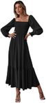 Adafunzo Summer Dresses for Women U Neck Long Sleeve Casual Maxi Midi Dresses Formal Wedding Guest Dress (Small,Black)