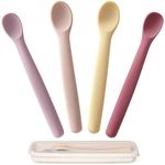 Moonkie Silicone Baby Spoons Set of 4, Soft-Tip Spoons for First Stage Infant Feeding, Bendable, Chewproof Baby Training Spoon Baby Utensils, Ideal for Self-Feeding and Baby Led Weaning