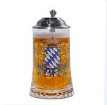 Personalized Glass German Beer Stein Custorn Engraved with Your Text, with Matel Pewter Lid Stanley Steel Germany Oktoberfest Tankard Eagle Bierkrug Drinking Glass