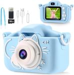 Kids Camera for Boys,2 Lens Selfie Camera for Kids,HD Kids Digital Camera, 3 4 5 6 7 8 9 Year Old Boy Christmas Birthday Gifts, Toddler Camera Toys with Soft Silicone Shell, 32GB Card Blue