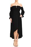 ANNA-KACI Womens Boho Long Sleeve Off Shoulder Renaissance Peasant Dress, Black, Large