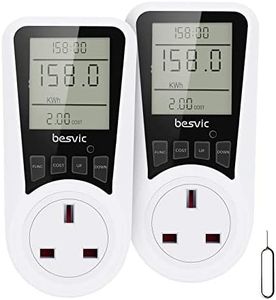 Besvic Power Meter Energy Monitor Plug, 13A Electricity Usage Power Consumption Monitor Socket with 7 Monitoring Modes, Overload Warning, Amp Volt Watt Meter Analyzer (2Pack)