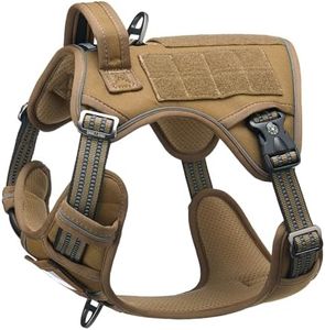 DNALLRINO Tactical Dog Harness for Medium Large Dogs, Heavy Duty Dog Harness with ID Card, Reflective Harness for Training Easy Control Dog Vest Brown