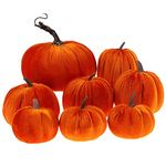 Gresorth 8pcs Assorted Size Fake Handmade Orange Velvet Pumpkins Artificial Fall Harvest Halloween Decoration for Home Kitchen Farmhouse Thanksgiving Wedding Festival