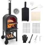 TANGZON Outdoor Pizza Oven, Wood-fired Pizza Maker Pizza Stone with Waterproof Cover, Built-in Thermometer， Ash Collection Drawer and Shovel, Patio Pizza Grill Pizza Heater for Outdoor Cooking, Black