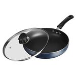 Vinod Zest Aluminium Non Stick Deep Frypan with Glass Lid - 24 cm | 3 Layer Ceramic Coating | 3 mm Extra Thick | Skillet Pan | Metal Spoon Friendly | Gas Base - 1 Year Warranty