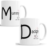 Faithful Prints Mummy and Daddy 2024 Mugs Set, Personalised for New Parents Mum and Dad, Mother, Father, White, 10 Ounce