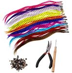 Lvcky Synthetic Hair Extension Kits with 52 Synthetic Assorted Colors Stick Tip Hair Extensions, 100 Beads, Pliers and Hook (Bright & Pretty Mixed Colors)