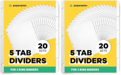 Binder Dividers with Tabs - (Set of 20) x 5 Tab Dividers for 3 Ring Binders, White, Reinforced Edge - Ideal for Keeping Your Documents Neat and Professional (Pack of 2)