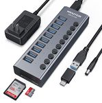 Powered USB 3.0 Hub，Wenter 10 Ports 36W Powered USB Hub， Aluminum USB Splitter with Individual On/Off Switches，SD/TF Card Readers and 12V/3A Power Adapter for PC, Laptops, MacBook Pro/Air, iMac, iPad