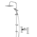 Architeckt® Square Waterfall Bath Shower System Mixer Shower Tap with Modern Square Riser Rail Kit Dual Rainfall Shower Heads Handset