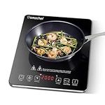 AMZCHEF Single Induction Cooker, Ultra-thin Induction Hob with Fashion Look, 10-level Power and Temperature Control, Black Frosted Glass Panel, Touch Sensor, 3-hour Timer, Safety Lock