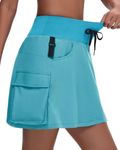 MIVEI Women's Hiking Cargo Skort Skirt - High Waisted Golf Dressy Casual Workout Sport Skirt with Liner Quick Dry UPF50 Light Blue