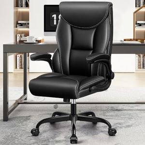 HeroSet Office Chair Leather, Big and Tall Ergonomic Desk Chair Executive Office Chair, Comfy PU Leather Home Desk Chair, High Back Swivel Computer Desk Chairs with Rocking Function (Matte Black)