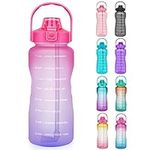 Opard 2 Litre Water Bottle with Time Markings to Drink Half Gallon Motivational Water Bottle with Straw and Handle Large BPA Free Water Jug for Sports Gym Fitness