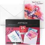 ARTEZA Blank Watercolor Cards with Envelopes, Set of 25, 5x6.9 Inches, 140 lb Watercolor Postcards, 100% Cotton Note Cards