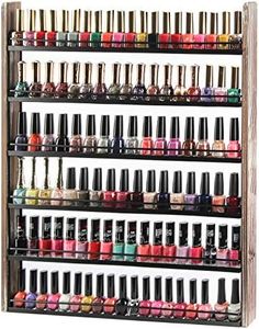 J JACKCUBE DESIGN Rustic Wood Nail Polish Organizer with 6 Tier shelves 100 bottles Wall Mount Display Rack Makeup Bottles Holder Storage for Nail Salon Bedroom Dress room - MK528A