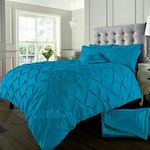 Luxury Alford Alexander Pin Tuck Pinch Pleat Duvet Quilt Cover Reversible Diamond Bedding Set With Matching Pillowcases Teal Double 200cm x 200cm Approximate